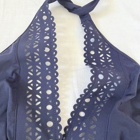 Lise Charmel Ajourage Couture One Piece Swimsuit L Navy Blue Plunge Halter Luxe