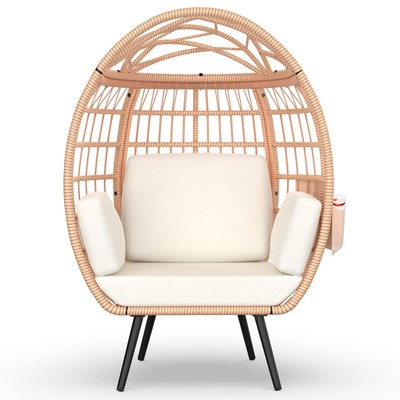 Wicker Egg Chair, Oversized Indoor Outdoor Lounger with 4 UV Resistant Cushio...