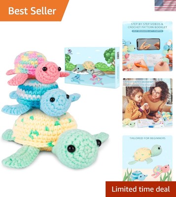 Crochet Kit for Beginners Kids and Adults with Video Tutorials 3 Pack Turtle ...