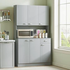 Free Standing Kitchen Cabinet Cupboard w/ Adjustable Shelving & Modern Design