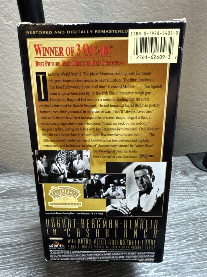 Casablanca 1992 VHS 50th Anniversary Edition Humphrey Bogart W/ Original Insert - Image 3 of 4