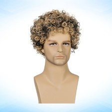 Fashion Short Synthetic Curly Wig Hairpiece Lifelike Fake Hair Cover for Man