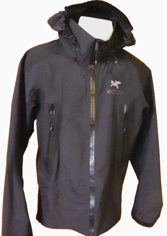 Arc'teryx Men’s beta Black Hooded Nylon Rain Coat Jacket Full zip Windbreaker~M image 1