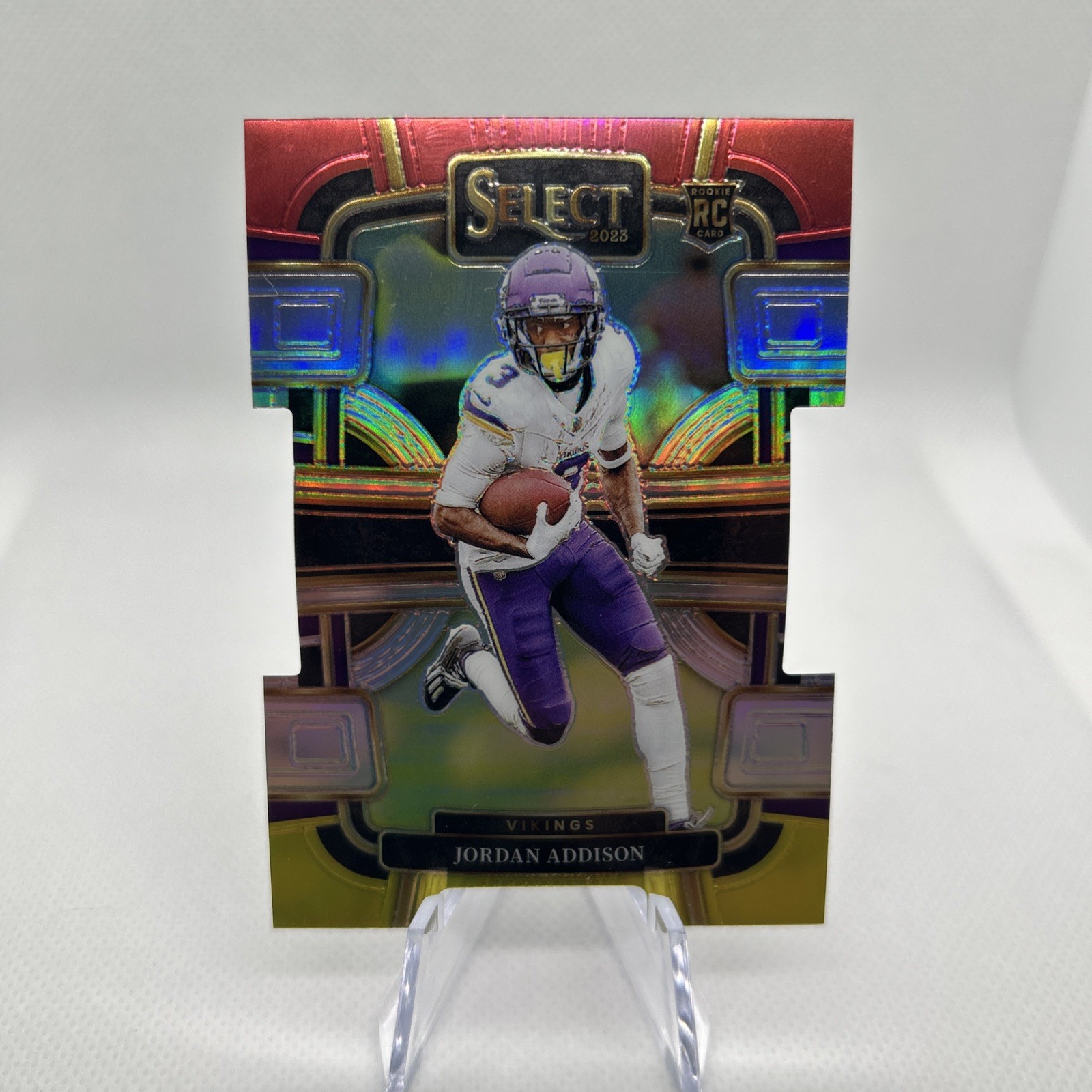 2023 Panini Select Concourse Jordan Addison #66 Red & Yellow Prizm Die-Cut (RC)