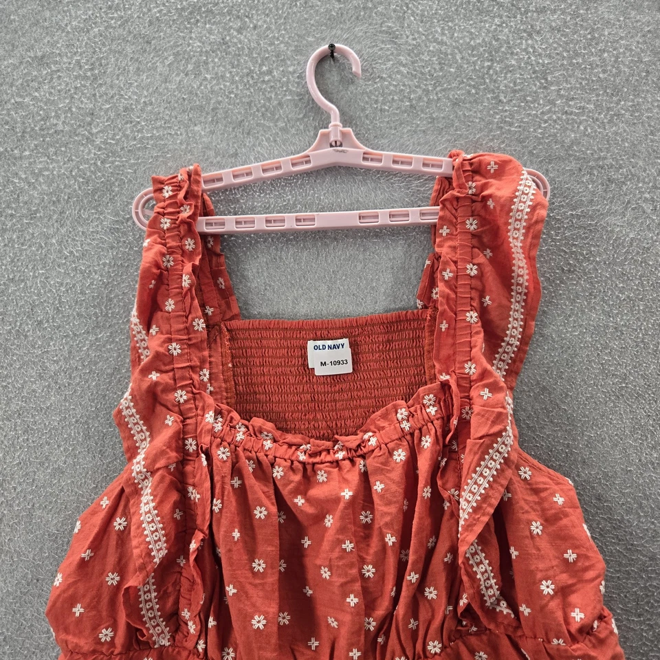 Old Navy Women Blouse XXL Rust Linen Blend Ruffle Floral Bohemian Embroidered - Image 4 of 4