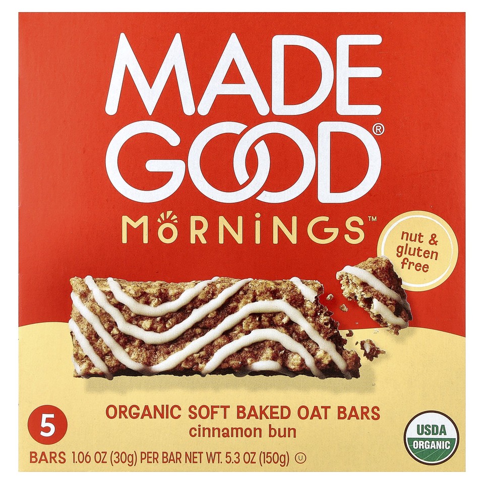 Mornings™, Organic Soft Baked Oat Bars, Cinnamon Bun, 5 Bars, 1.06 oz (30 g)