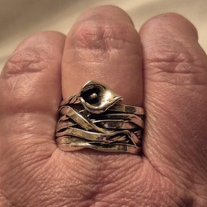 Signed Israel Calla Lily Ring Sterling Silver Woven Band Sz 10 Flower Statement 