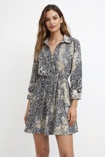 Zara Blue & Cream Snakeskin Patterned Button-Up Collared Dress, XS (517)