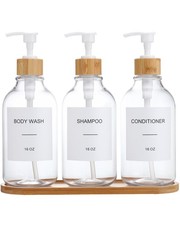Shampoo and Conditioner Dispenser Shower Soap with Bamboo Pumps/Tray Refillable
