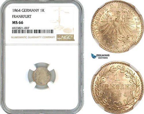 AK685, Germany, Frankfurt, 1 Kreuzer 1864, Silver, NGC MS66