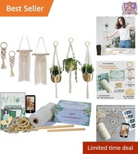 Macrame Kit for Beginners Art Deco Cowhide Wood Beads Rings Dowel Craft