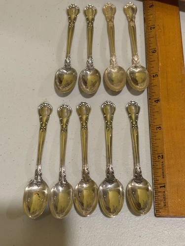 9 Gorham Sterling Silver Chantilly pattern demitasse coffee spoons 4.25”