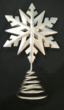 Vtg Christmas Treetopper Snowflake Design 11"X7" Silver Tone Metal