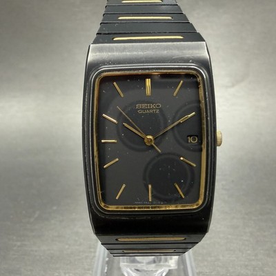 Seiko Tank Watch Men 25mm Black Dial Black & Gold Tone Date 2A32