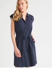Splendid Mercer Shirt Dress Tie Waist in Navy Blue