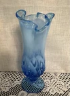 VTG Fenton Blue Opalescent Lily of the Valley Handkerchief Vase Glass Ruffled