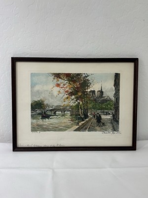 VTG Print 354-500 Paris Notre Dame Seine River  by Charles Blondin 11'' x 7.5''