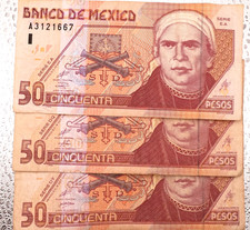 LOT OF 3 2000 2002  MEXICO 50 Pesos RANDOM SERIES GREAT CONDITION CRISP JD19