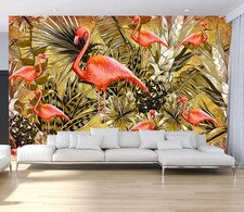 3D Tropical Flamingo Plants Self-adhesive Removeable Wallpaper Wall Mural