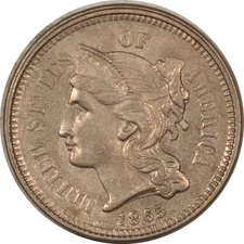 1865 THREE CENT NICKEL - UNCIRCULATED!