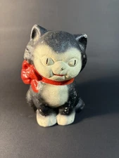 Cast Iron Black & White Cat Coin Bank Red Bow 4.75”