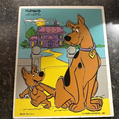 Playskool Wooden Frame-Tray 1980 Hanna Barbera ''C'mon Scooby Doo''  Puzzle #340-1