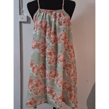 Farm Rio Floral Braided Strap Mini Dress Womens Medium Sage Green Orange Boho