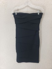 WHBM Dress Womens 6 Black Poly B Strapless Tiered Layer Cocktail Formal Knee L
