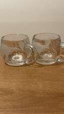 2 Vintage NESTLE NESCAFE Etched Clear Glass World Globe Map Coffee Tea Mugs
