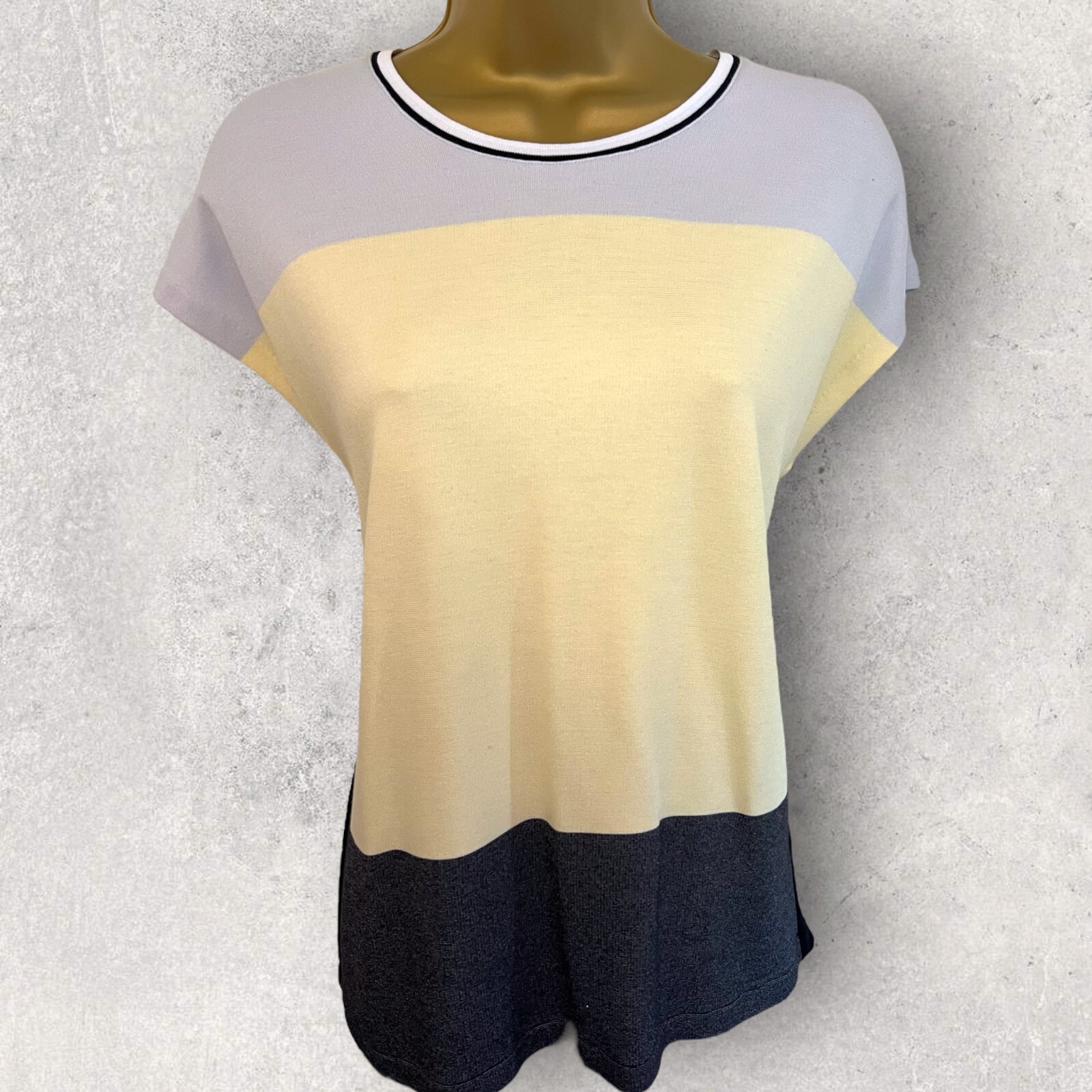 French Connection Womens Pale Blue Lemon Navy Sheer Back Summer Top Size M UK 12