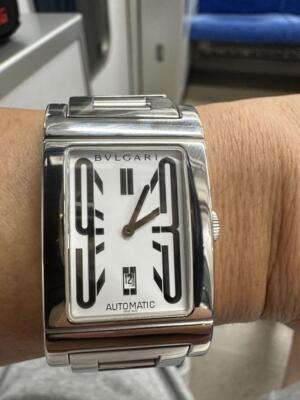 BVLGARI Rettangolo RT45S Silver Men Wrist Watch Auth Japan Used No