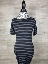 LULAROE Round Neck 3/4 Sleeves Gray Striped T-Shirt Dress Women's Size XXS