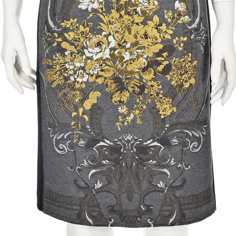 Vestido Vaina ROBERTO CAVALLI Gris Lana con Estampado Floral Dorado TALLA US8-10 NUEVO SIN ETIQUETAS Foto 3 de 4