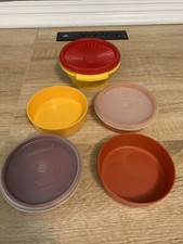 Vintage Set Of 4 Tupperware Little Wonder Bowls Snack 1286 Pastels 2 Clear Lids