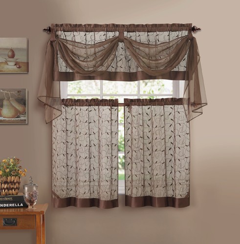 VCNY Home Linen Leaf Embroidered Complete Kitchen Curtain Set - Assorted Colors - Picture 14 of 18