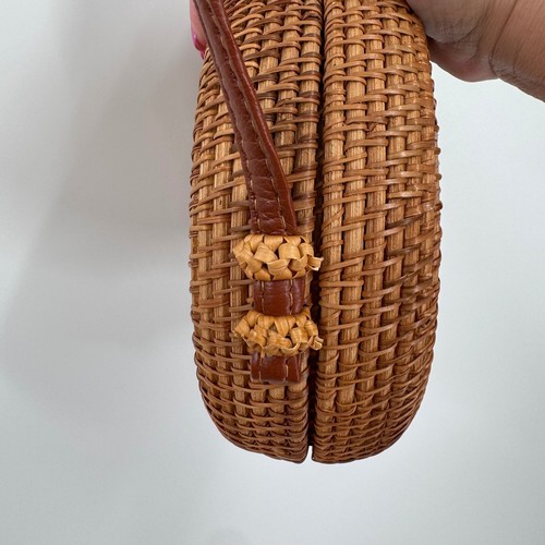 Umhängetasche rund geflochten Rattan Stroh Handtasche Bohemian Sommer Strand klein - Bild 8 von 11