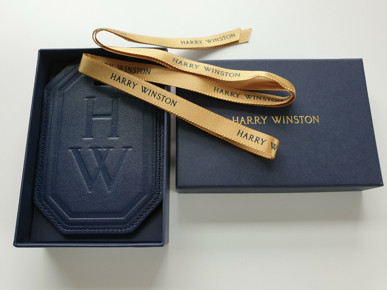 Harry Winston Blue Leather Luggage Tag in Gift Box with Ribbon eBay