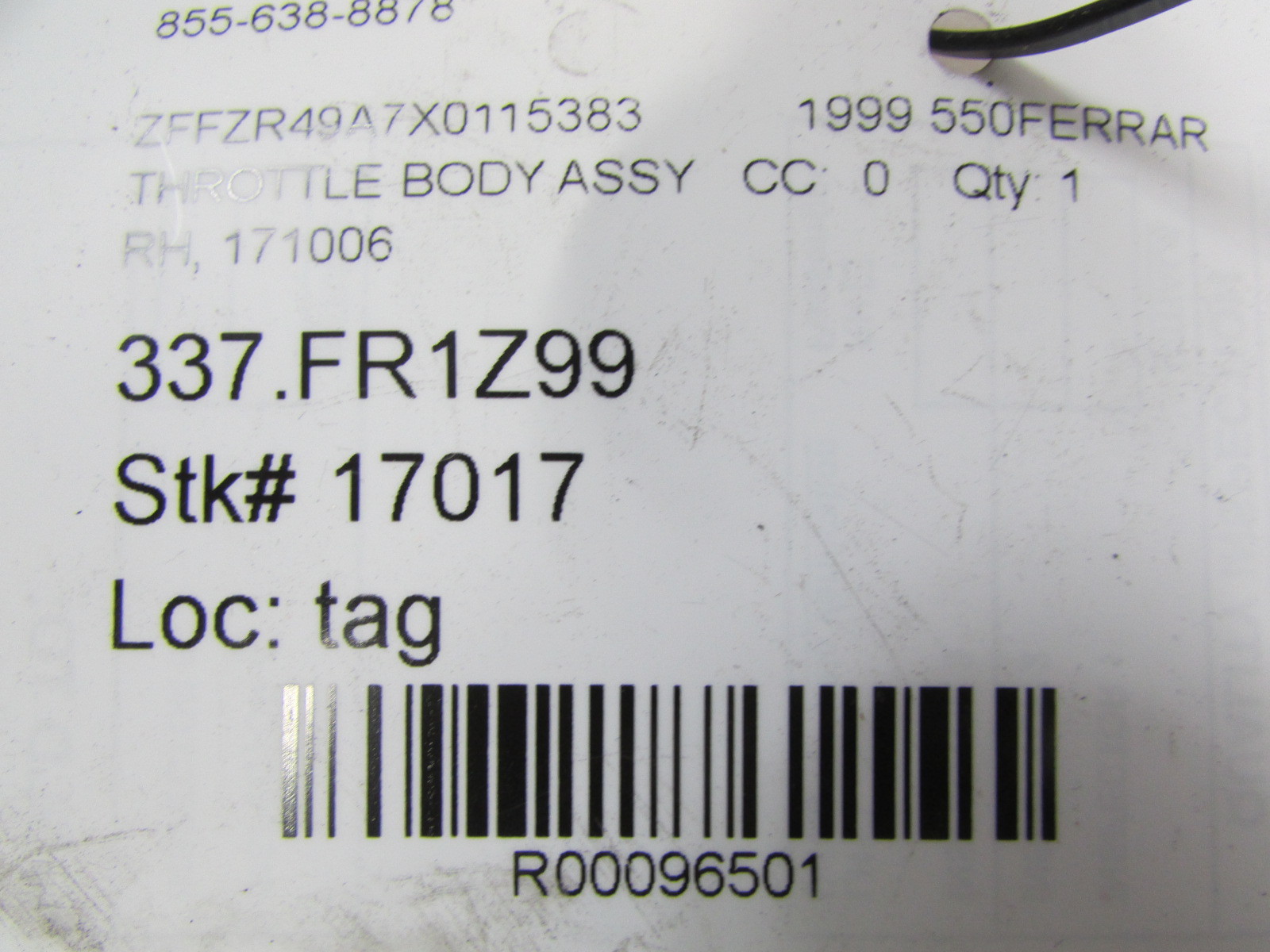 Ferrari 550, RH, Right Throttle Body, Used P/N 171006