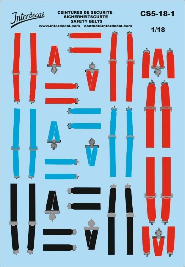 Ceintures de sécurité 1 1/18 Décalcomanies 116x84mm INTERDECAL - Photo 1/1