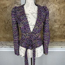 NWT Lovers and Friends Lennon Wrap Jacket Womens 2XS Rainbow Tweed Tie Waist XXS
