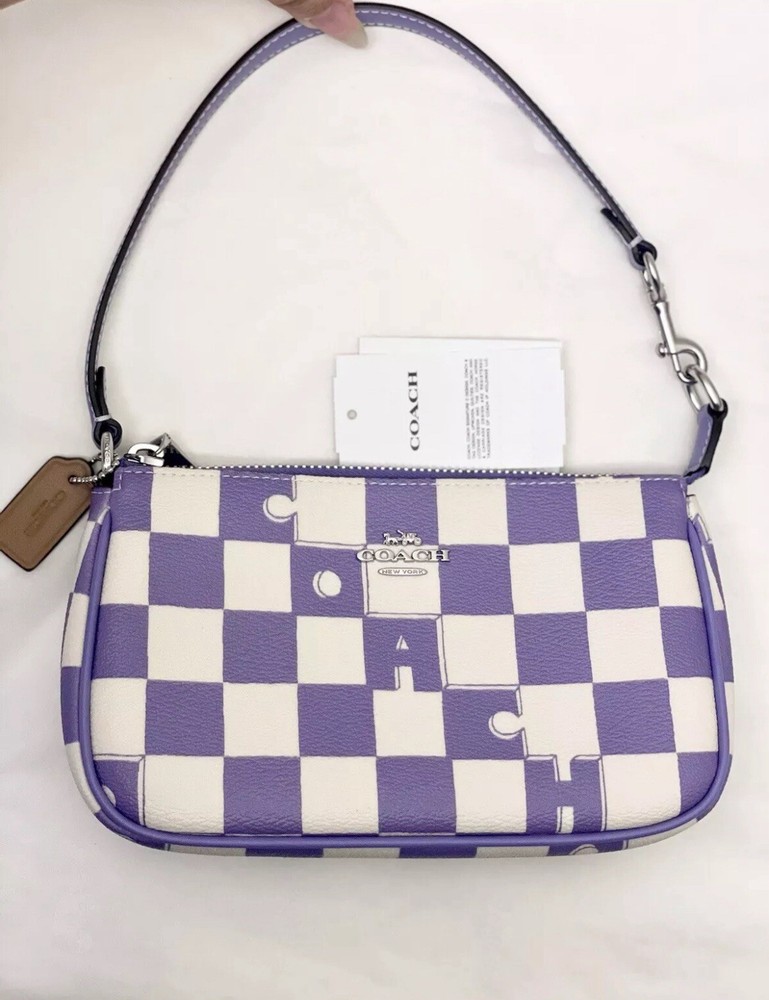 NWT COACH CR394 Nolita 19 Checkerboard Print Coated Canvas &Leather Light Violet