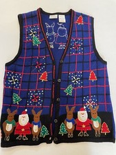 Christmas Vest Ugly Sweater Bobby Brooks Medium Button Up Santa Raindeer