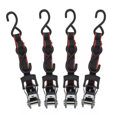 NEW Heavy Duty 1 in. x 12 ft. Ratchet Tie Down Straps with S-Hooks (4-PACK)
