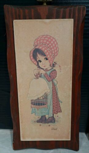 Vintage 1970's Wooden Wall Picture Decor Granny Core Retro Litho US Set Of 2 - Picture 3 of 17