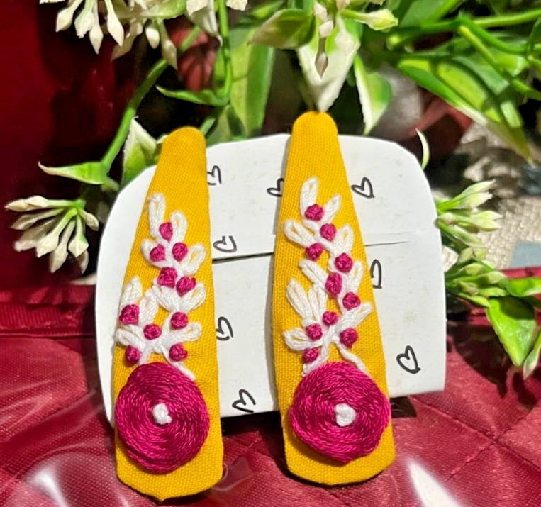 Juego de 2 pinzas para el cabello de lino florales bordadas a mano bareta para mujeres niñas Foto 2 de 4