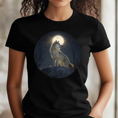 Women's Lone Wolf Motif Cotton T-Shirt Size S to 3XL