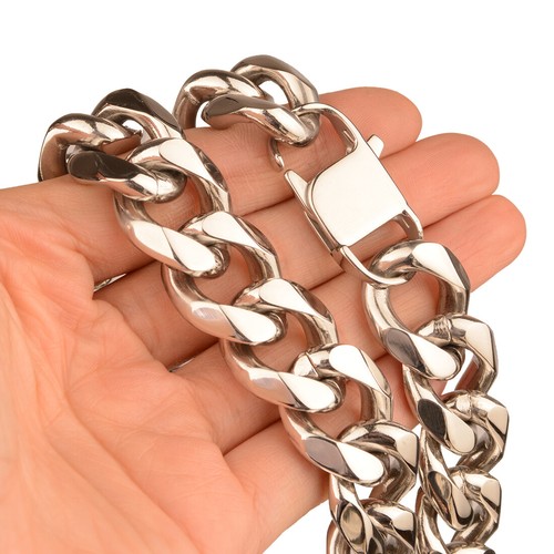 Chaîne homme lourde 19 mm 316L acier inoxydable CURB lien cubain collier bracelet - Photo 11/46