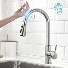 Brushed Nickel Touch On Sensor Kitchen Faucet with Pull Down Sprayer Mixer Tap