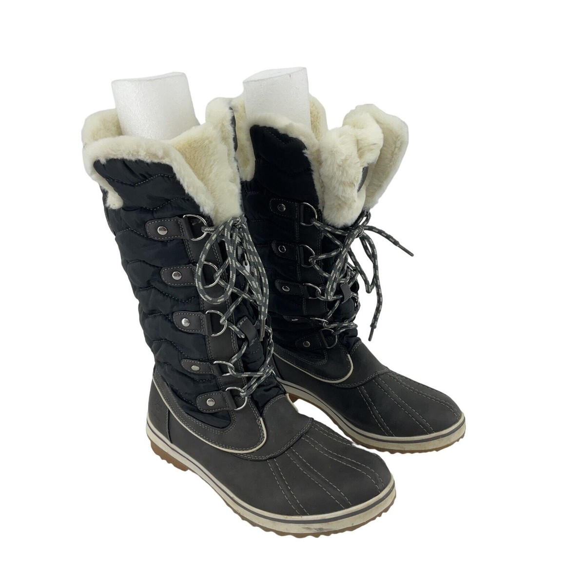 Leather Boots Tall Fur Snow Boots Women's Wedge Chunky Heel Knee