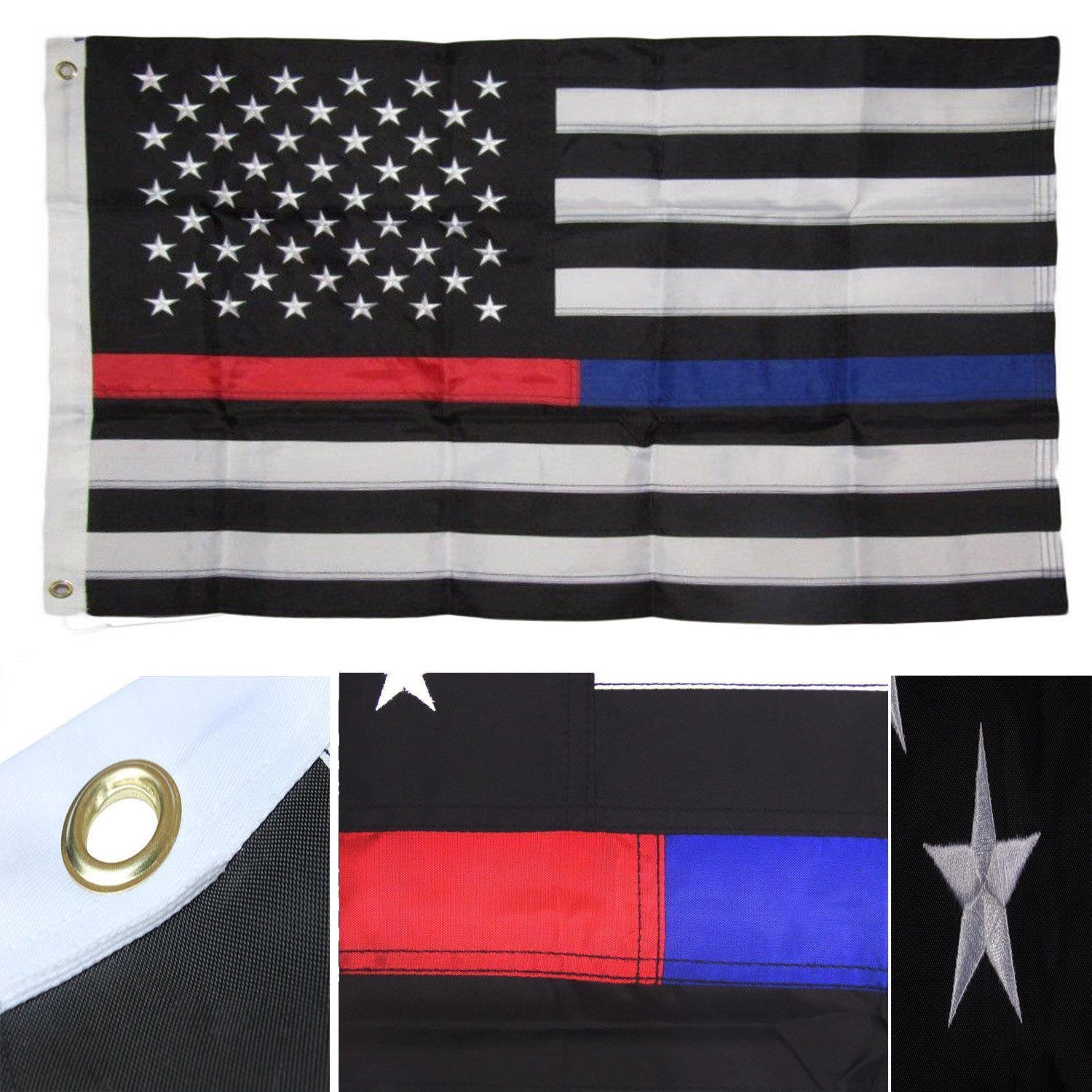 3x5 Embroidered USA Police Fire Thin Blue Red Line Rough Tex 300D Nylon ...